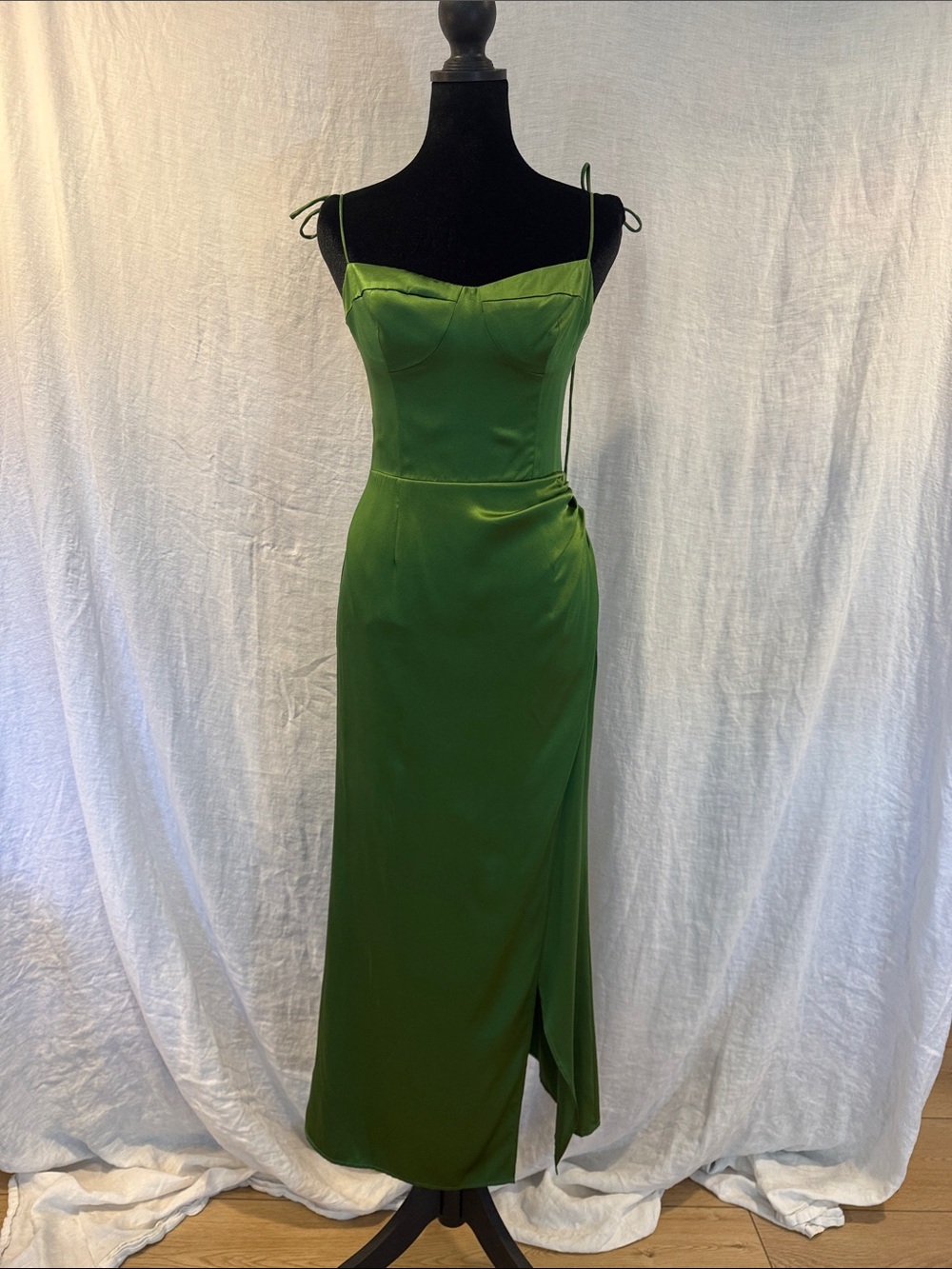 Reformation Juliette Satin Midi Dress with Tie Straps and Bustier Cups size 4